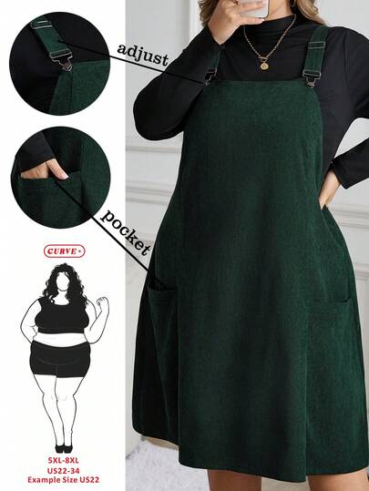 SHEIN CURVE+ 大码休闲豹纹口袋背带裙/秋冬