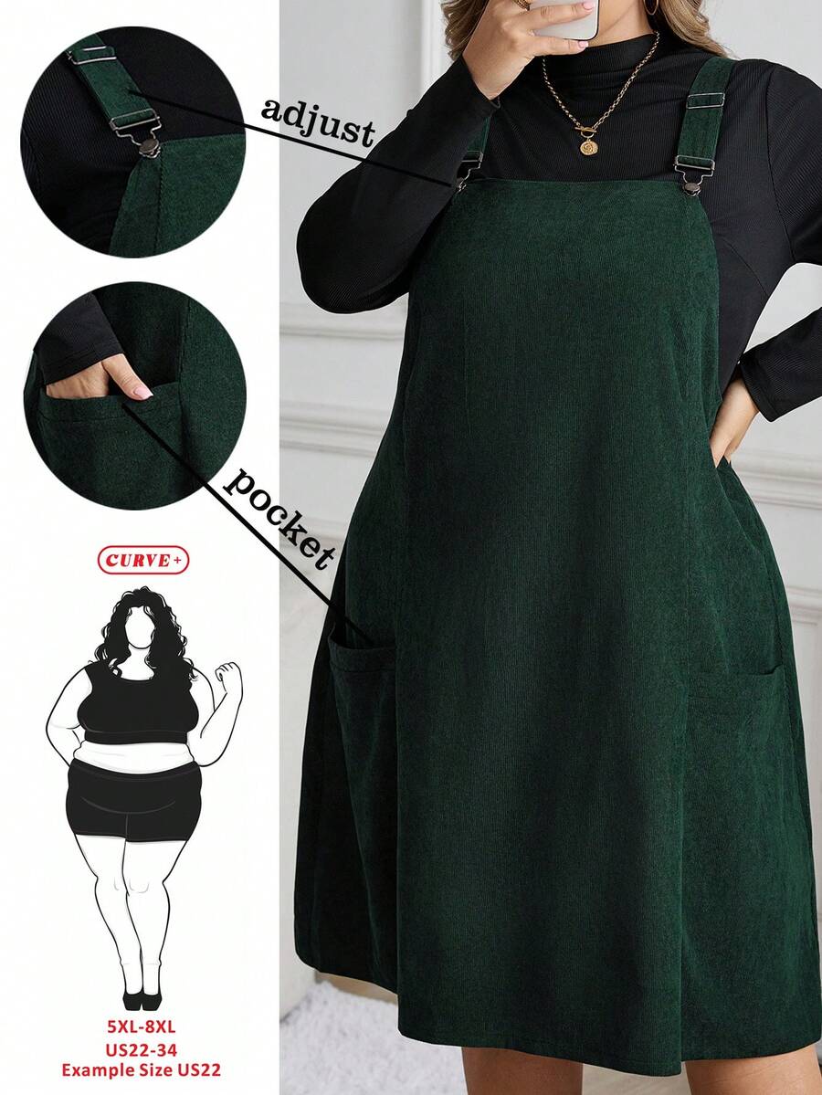 SHEIN CURVE+ 大码休闲豹纹口袋背带裙/秋冬 - 彩色 - 查看 1