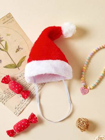 PETSIN 1 Pieza Sombrero Rojo Para Mascotas De Año Nuevo, Gorra De Peluche Para Decoraciones De Fiesta De Navidad Para Gatos/perros, Adecuado Para Mascotas Pequeñas/medianas