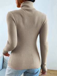 Modelyn 2pcs Women Casual Everyday Commute Simple Solid Color Ribbed Knit Turtleneck Slim Fit Sweater, Autumn/Winter - Black - View 5