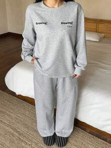 Dazy Plus Damen Große Größen Lässig Loose Fit Pyjama Set, beinhaltet gerade geschnittene Hose und lässiges Top, geeignet für Herbst/Winter - Grau - Übersicht 8