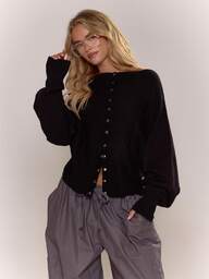 MUSERA Boat Neck Baggy Batwing Popper Front Knit Top Cute Classy Sexy Streetwear Fall Autumn Night Out New Year