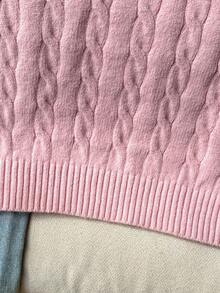 SHEIN 少女柔软舒适V领刺绣针织背心，适合日常穿着、户外活动、旅行、度假、居家、托儿所和儿童游戏等场合。 - 粉色 - 查看 5