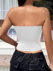 SHEIN EZwear Women's Solid Color Fashionable Fitted Tube Top, Summer - White - View 2