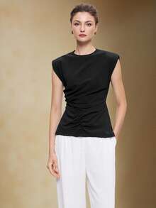 BizChic 2026 Nouveau Top pour femmes à épaules larges et froncé à la taille, noir. Moderne, élégant, polyvalent pour le quotidien urbain. Romantique, style rétro années 90. Convient pour les fêtes de Noël, du Nouvel An, la Saint-Valentin, les soirées, la plage, la remise des diplômes, la mode, le carnaval, les vacances, les occasions décontractées, romantiques, mariages (invités, hôtes), sorties, concerts, brunchs, aéroports, multi-occasions - Noir - Voir 5