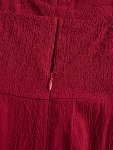 SHEIN 少女甜美吊带纹理面料红色A字连衣裙，情人节 - 紅色 - 查看 4