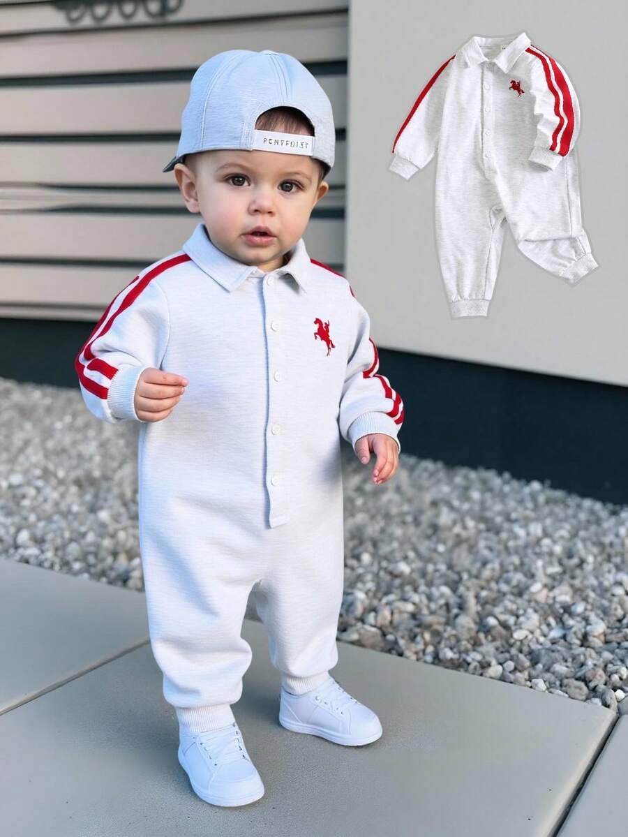 Pelele de punto gris con estampado de lazo rojo para bebé recién nacido niño - Multicolor - Ver 1