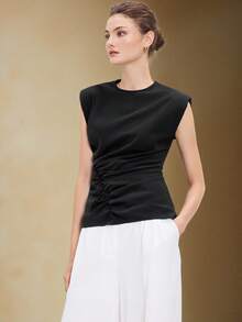 BizChic 2026 Nouveau Top pour femmes à épaules larges et froncé à la taille, noir. Moderne, élégant, polyvalent pour le quotidien urbain. Romantique, style rétro années 90. Convient pour les fêtes de Noël, du Nouvel An, la Saint-Valentin, les soirées, la plage, la remise des diplômes, la mode, le carnaval, les vacances, les occasions décontractées, romantiques, mariages (invités, hôtes), sorties, concerts, brunchs, aéroports, multi-occasions - Noir - Voir 2