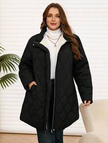 EMERY ROSE Plus Size Women's Solid Color Long Sleeve Zip-Up Casual Fleece Jacket, Winter - Black - View 6