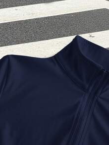 SHEIN EZwear 1pc Women's Navy Knit Lightweight Fitted Jacket For Sun Protection In Fall/Winter - Navy Blue - View 5