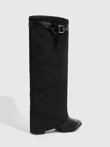 Daringsoles Giày bốt cao đến đầu gối đế thô thời trang đa năng cho nữ - màu đen - Xem 9