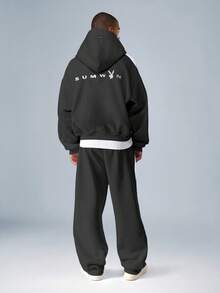 PLAYBOY X SUMWON Quần jogger ống rộng có họa tiết sọc hai bên và dây rút ở eo tạo sự thoải mái khi mặc thường ngày - Màu xám đen - Xem 4