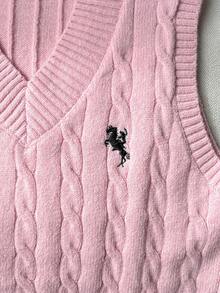 SHEIN 少女柔软舒适V领刺绣针织背心，适合日常穿着、户外活动、旅行、度假、居家、托儿所和儿童游戏等场合。 - 粉色 - 查看 3