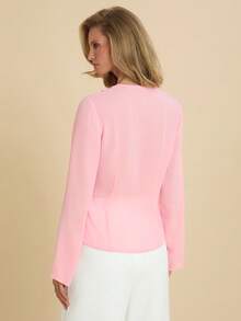 COSMINA Áo sơ mi nữ thanh lịch cổ bèo nhún, thích hợp cho tiệc tùng, cocktail, màu hồng, áo tay dài lãng mạn, lý tưởng cho ngày Valentine, buổi hẹn hò, dự đám cưới. - Hồng - Xem 3