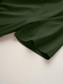 SHEIN Clasi 女士V领腰部褶皱短袖连衣裙酒红色长款女装 - 軍綠色 - 查看 7