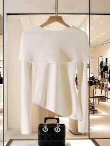 Franclia Women's Unique French Style Drape Collar Layering T-Shirt, Spring/Autumn - White - View 2