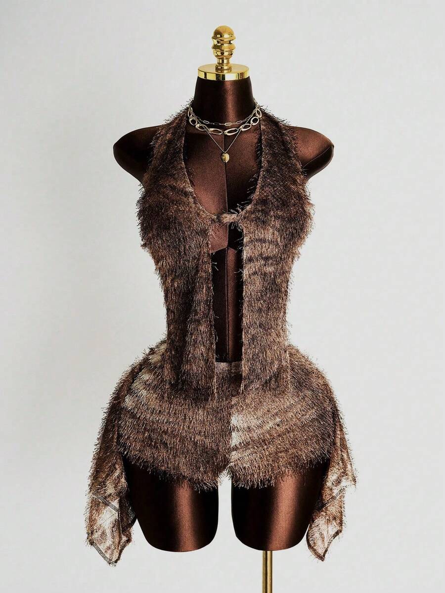 Mistrie 动物印花颈挂性感两件套 - 棕色 - 查看 1