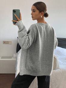 Livesso Damen Lässige Loose Uni Strickjacke, elegant für Büro, Geschäft, Pendeln, Hausmode, Herbst/Winter - Grau - Übersicht 3