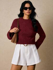 Poéselle 秋冬季女士时尚浪漫复古优雅简约百搭针织套头毛衣 - 紅色 - 查看 6