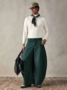 SWAVVY Men's Fashionable Commuter Plaid Curved Leg Pants