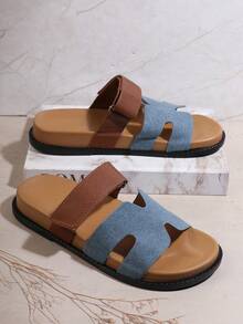 SHUZIA Giày sandal đế xuồng hở mũi, đế xuồng hai lớp, khóa dán, đế xuồng cho nữ - Màu xanh lam - Xem 7