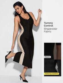 Nuvra 女士黑色针织吊带无袖系带修身开衩撞色绷带针织连衣裙 - 黑色 - 查看 3