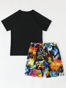 男童防晒泳衣套装 - 儿童游戏机短袖泳衣套装 8-14岁 - 彩色 - 查看 3