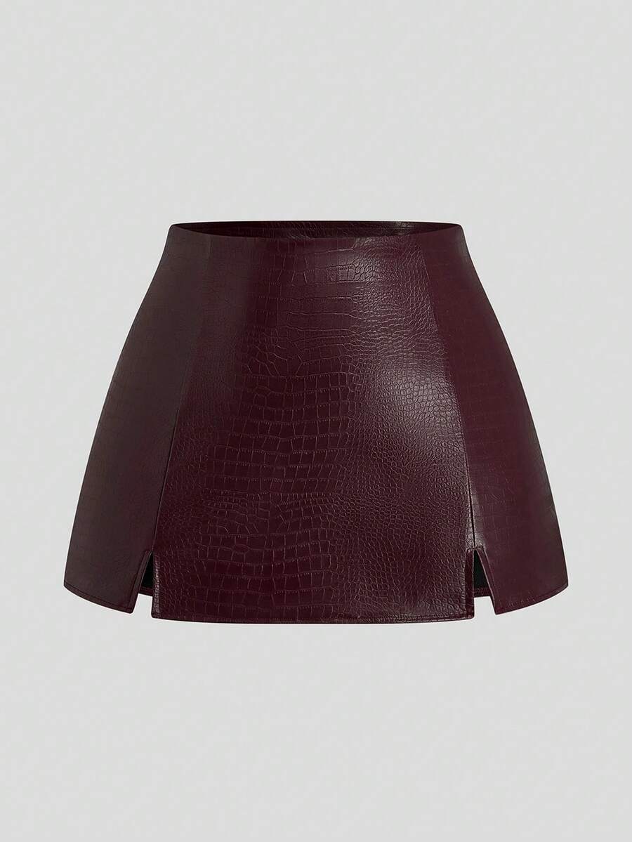 Sweetra Váy ôm sát cơ thể mini họa tiết da rắn thanh lịch gợi cảm dành cho nữ cỡ lớn có xẻ tà bên hông, thích hợp cho hộp đêm và biểu diễn - Màu Đỏ Sâu - Xem 1