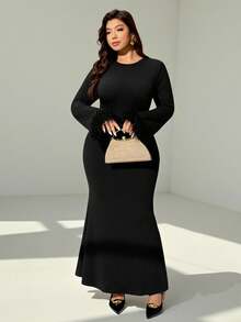 Auralis Neues stilvolles pelziges Patchwork Kleid mit geraffter Taille und schlanker Silhouette, vielseitiger einfarbiger schwarzer Fishtail-Abendmantel mit hoher Dehnbarkeit, geeignet für Konzerte, Aufführungen, Dates, formelle Abendessen, Galas, Hochzeiten, Valentinstag, Partys, sexy, Geburtstagsfeiern - Schwarz - Übersicht 3