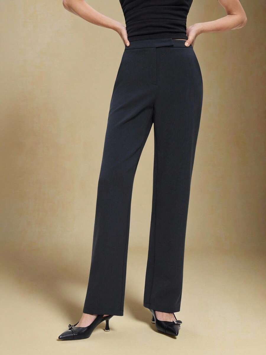 BizChic 2025 Autumn/Winter New Gray Striped Side Pocket Women's Pants, Suit Trousers, Vintage Chic Urban Commute Everyday Casual Romantic 90s Christmas New Year, Thanksgiving Elegant Party, Beach Graduation Fashion Stylish, Versatile Simple Romantic, Suitable For Wedding Guest, Host, Date, Party, Concert, Stage Performance, Brunch, Airport, Multi-Occasion