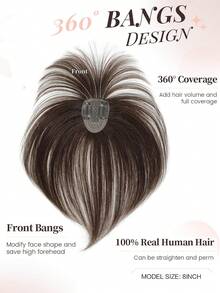 刘海发夹 8 英寸假发片 女士真人发 360° 3D 覆盖 真发假发片 带刘海 直发假发片 夹式刘海 - S3 - 查看 2