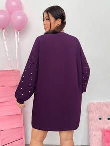 SHEIN EZwear 女士加大码落肩宽松黑色连衣裙 - 紫色 - 查看 2