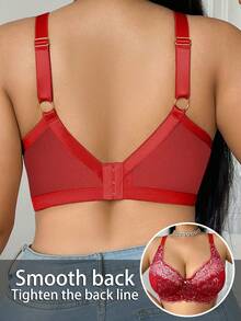 DesireSculpt Áo ngực nâng ngực ren hoa cỡ lớn cho nữ - Đỏ - Xem 2