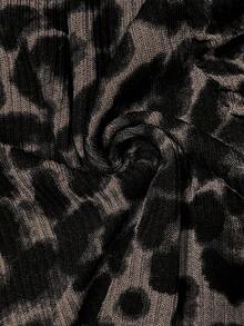 SHEIN Pregnant Women's Leopard Print Round Neck Long Sleeve Ruched Fitted Fashion T-Shirt Leopard Print Top Long Sleeve Mesh Top Cheetah Print Top Women Long Sleeve Top - Apricot - View 6