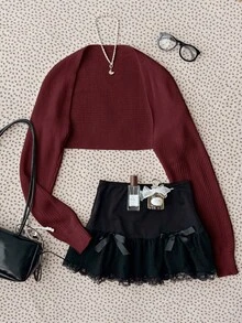 SHEIN Girlism Tween Girl V-Neck Sweater, Minimalist Fashion Casual Everyday - Burgundy - View 3