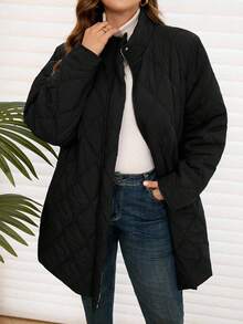 EMERY ROSE Plus Size Women's Solid Color Long Sleeve Zip-Up Casual Fleece Jacket, Winter - Black - View 4
