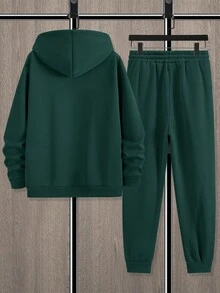 Manfinity Homme Bộ 2 quần nỉ và áo nỉ in chữ NY đơn giản, phong cách tối giản dành cho nam, mùa thu/đông - Màu xanh lá cây đậm - Xem 2