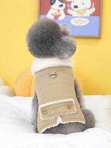 PETSIN 1件装二合一可爱保暖内衬宠物外套，带牵引绳，适合秋冬季穿着 - 棕色 - 查看 2