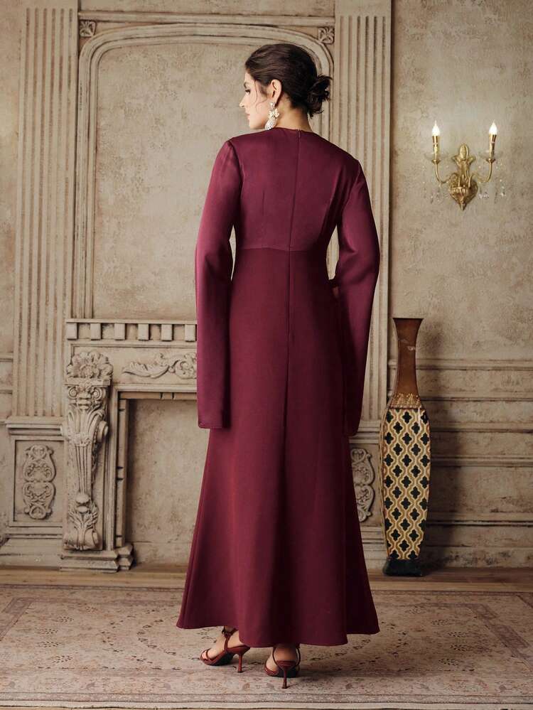 New Autumn Vacation Style Party Banquet Minimalist Long Sleeve Fitted Bodycon Women Dress