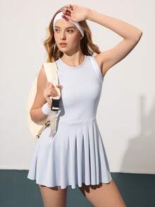 CourtClass Women's Round Neck Sleeveless Backless Design Ruffle Hem Pocket Fitted Sports Dress - Multicolor - View 6