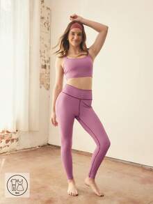This Purple Plaid Stripe Set For Teen Girls Includes A Sleeveless Tank Top And Matching Pants, Made From Soft, Stretchy Fabric. It's A Comfortable And Stylish Choice For Everyday Casual Wear, Light Workouts, Or Relaxed Outings. - Purple - View 1