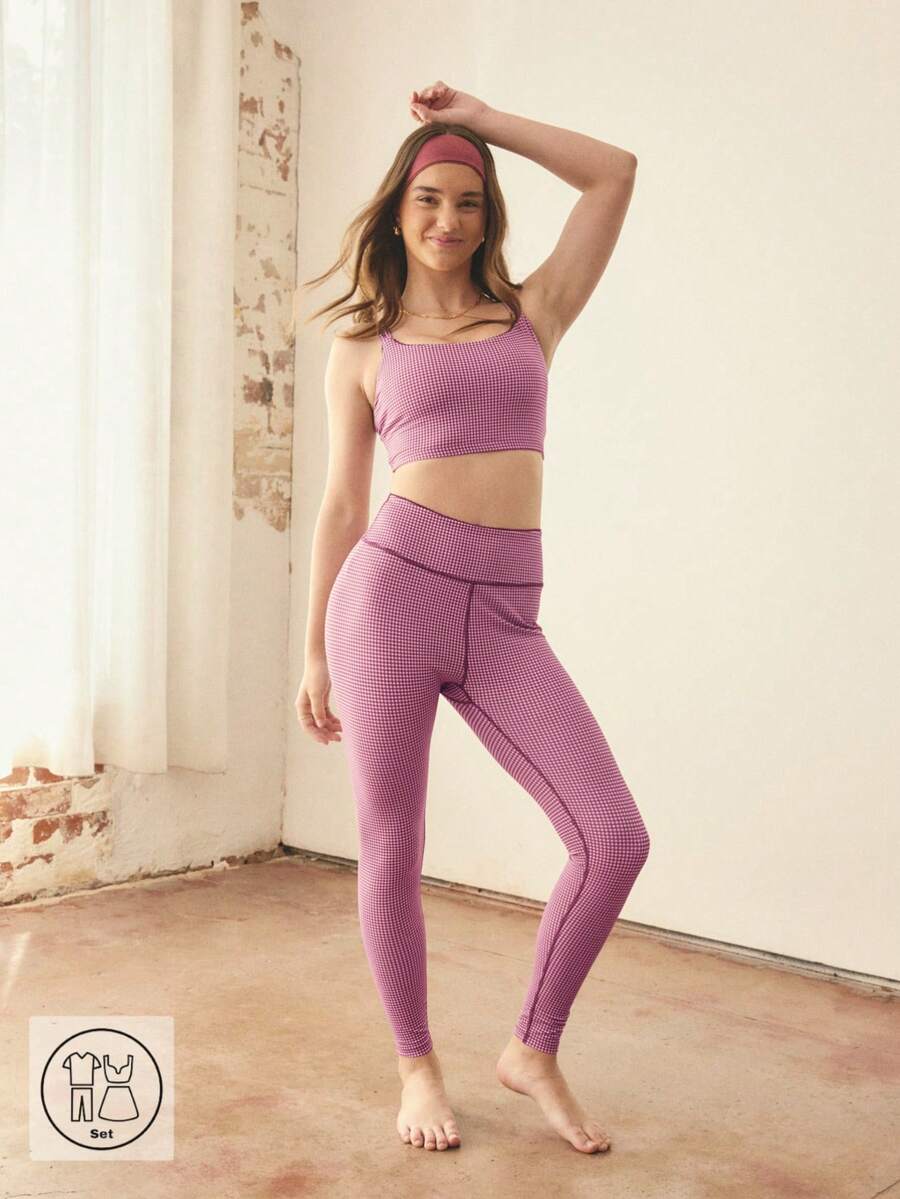 This Purple Plaid Stripe Set For Teen Girls Includes A Sleeveless Tank Top And Matching Pants, Made From Soft, Stretchy Fabric. It's A Comfortable And Stylish Choice For Everyday Casual Wear, Light Workouts, Or Relaxed Outings. - Purple - View 1