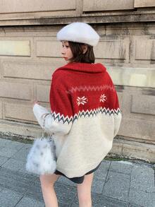 DAZY Áo len dài tay họa tiết gradient phong cách Hàn Quốc theo phong cách Giáng sinh Colorblock dành cho nữ, Thu/Đông - Đỏ - Xem 1