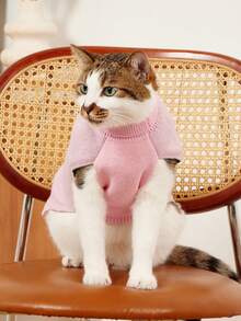 PETSIN 1件宠物猫狗通用粉色樱桃图案时尚可爱针织提花保暖舒适弹力无袖高领狗狗毛衣 - 粉色 - 查看 5