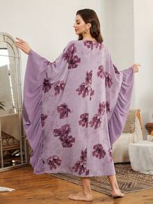 Serenescape Oversized Floral Patchwork Chiffon Casual Loungewear Nightgown For Women, Floral Night Gown Women Sleep Dress Purple Night Gown, Winter - Multicolor - View 2