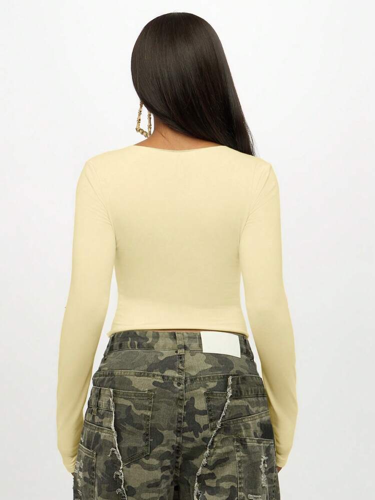 Butterfly Print V Neck Cropped Top