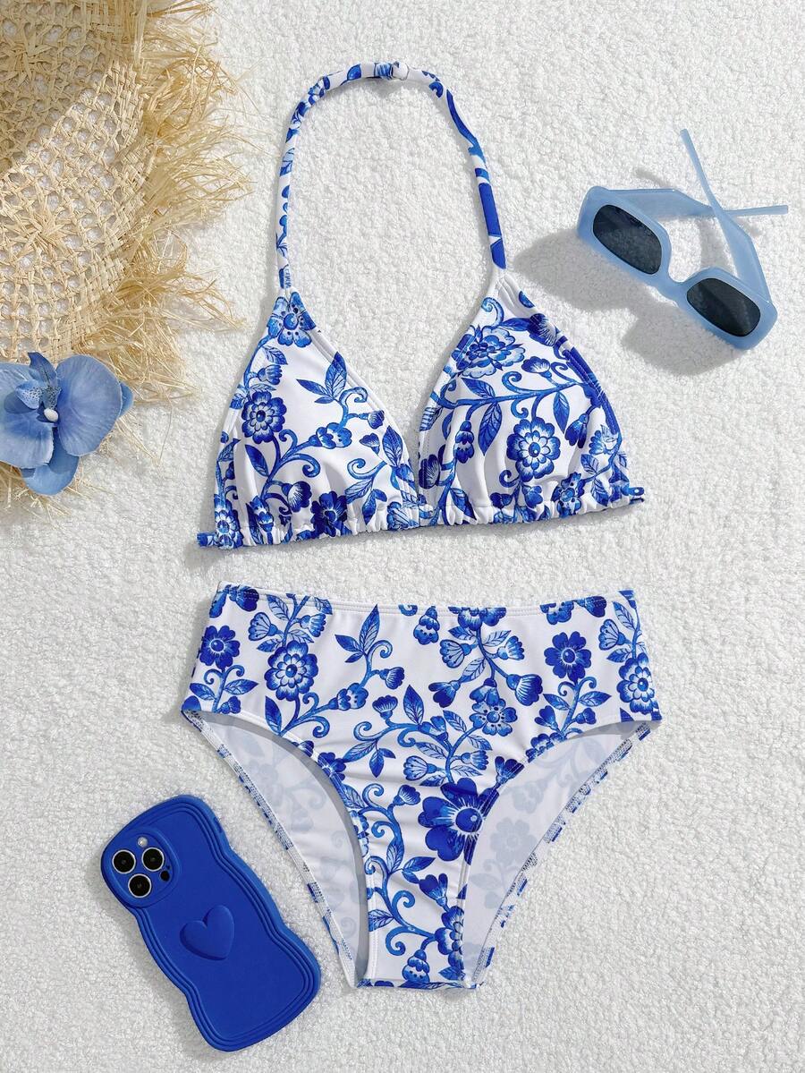 Girls' 2 Pieces Ditsy Floral Print Knot Front Ruched Triangle Bikini Swimsuit Summer Vacation Thermal Christmas Holiday Festival New Years Valentines Swim Bathing Suits Two Piece Modest Bikini Set Swimsuits Two Piece Bikini Set Two Piece Swimsuit Bikini Set Full Coverage Two Piece Swimsuit Girls High Waist Swimsuit Set 2 Piece Swimsuit Teen Modest Teen Bikini Blue Floral Bikini - Blue - View 1