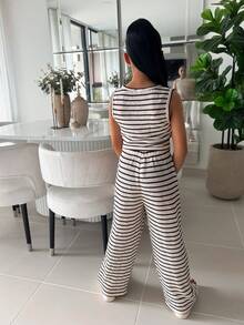 2pcs/Set Tween Girls Black & White Striped Loose Tank Top + Loose Pants, Fashion Versatile Outfit For Casual Wear, Spring/Summer 2026 - Black and White - View 2