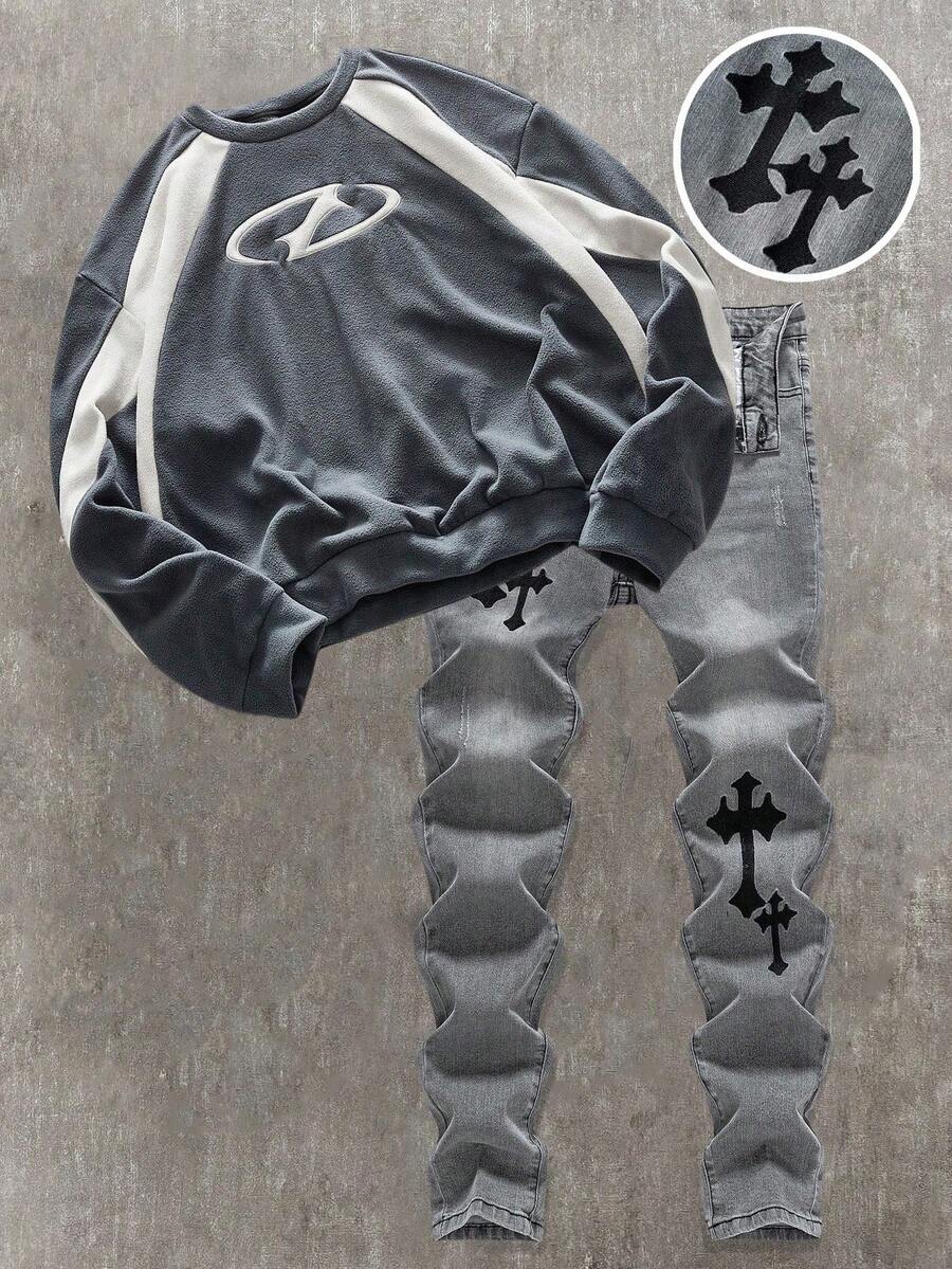 SHEIN sweat-shirt oversize blocs de couleurs pour pré-adolescents, style collégial décontracté, confortable, polyvalent et pratique, tissu doux, convient pour le port quotidien, l'école, les sorties, les activités de plein air, toutes les saisons - Multicolore - Voir 1