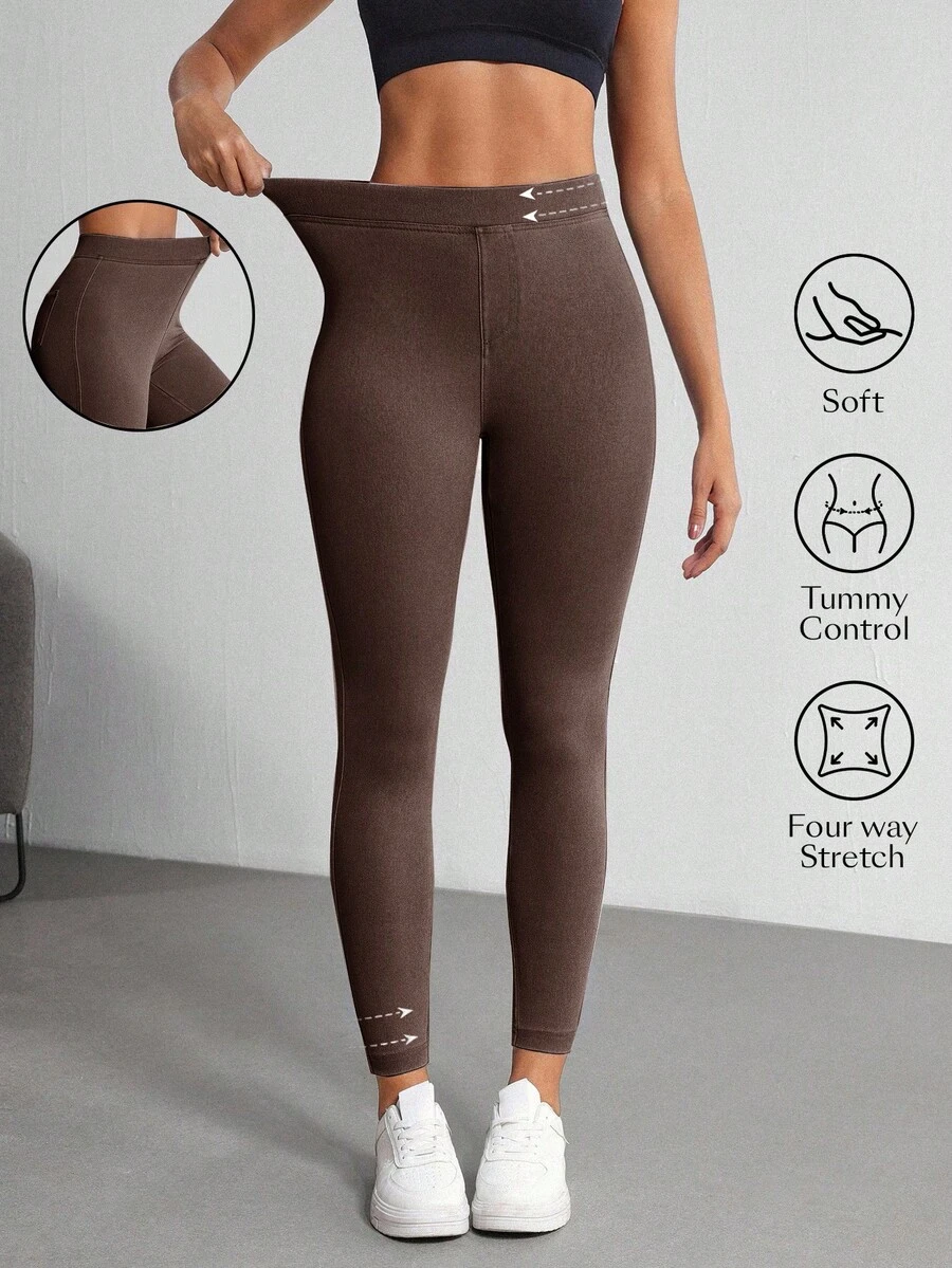 Flexra Women's Elastic Waist Casual Versatile Skinny Jeans - Coffee Brown - View 1